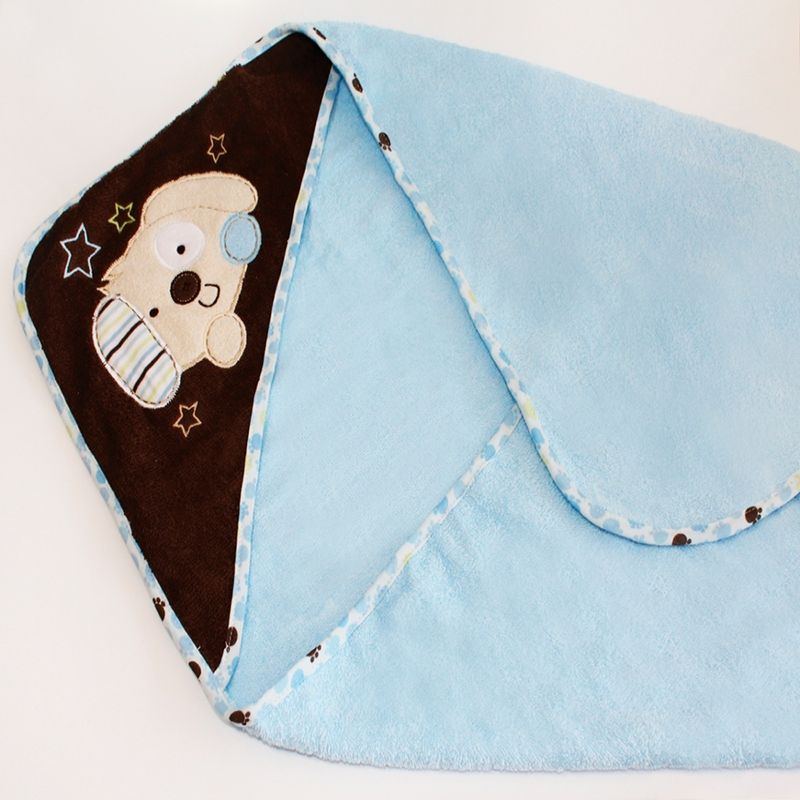 Toalha de Banho Bebê com Capuz Bordado Camesa Dog 75x75 cm Azul
