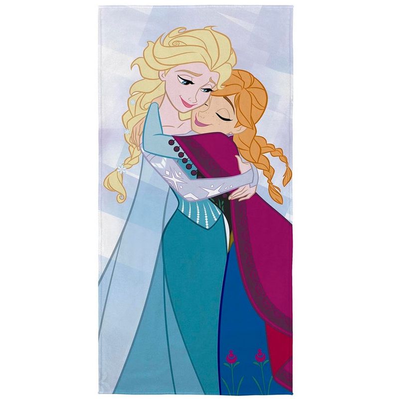 Toalha de Banho Infantil Frozen Anna e Elsa Azul 120x60cm Felpuda