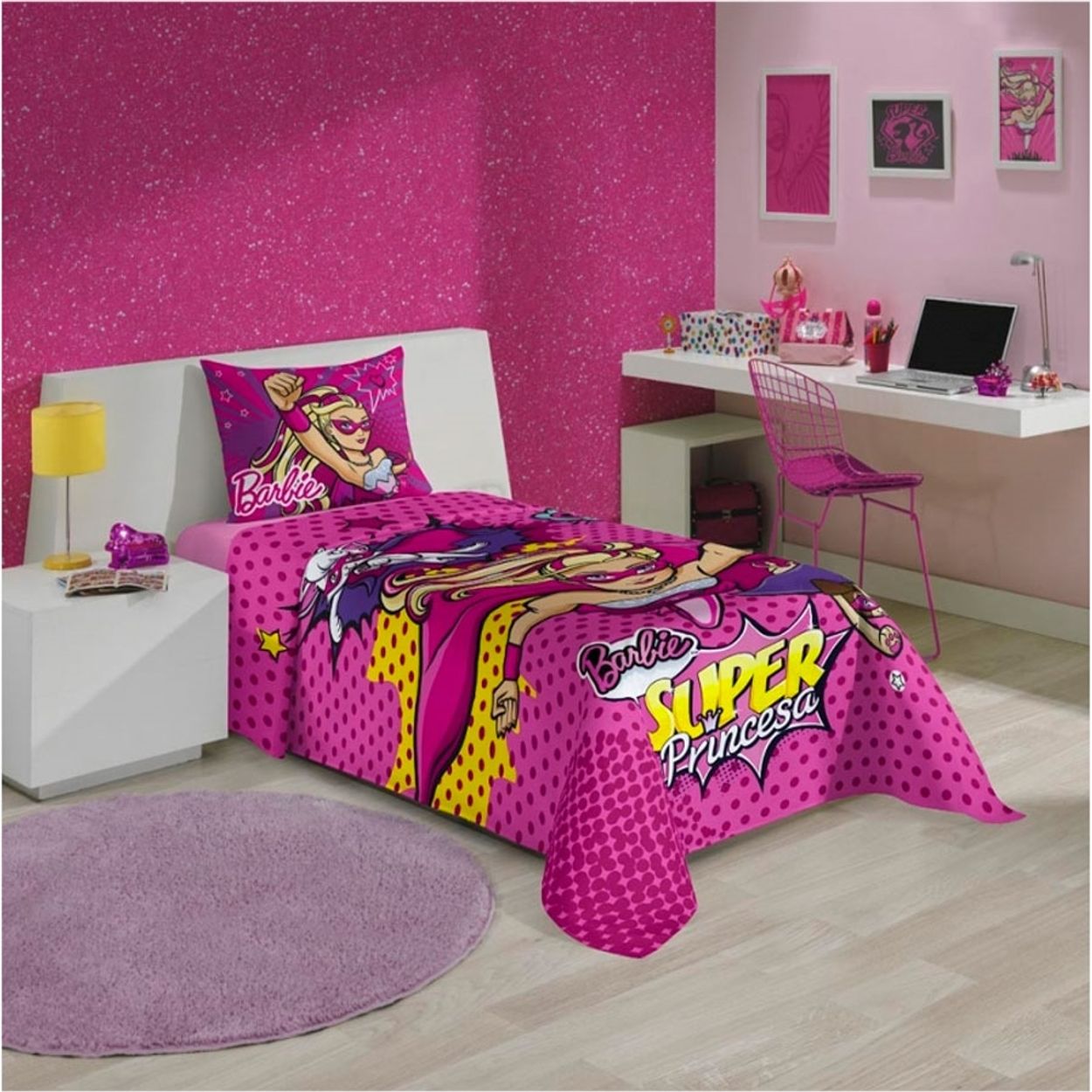 Jogo de Cama Solteiro Infantil Lepper Barbie Super Princesa Rosa