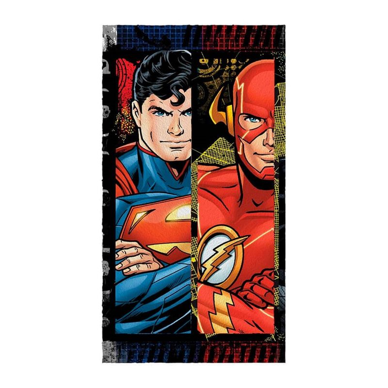 Toalha de Banho Infantil Lepper Liga da Justiça Superman e The Flash 120x60 cm Felpuda
