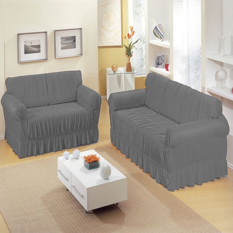 kit de capa para sofa de 2 e 3 lugares donna cia 21 elasticos madri cinza