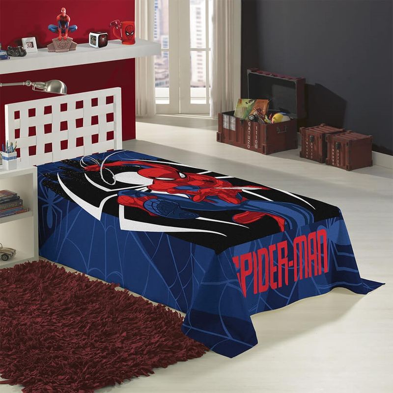 Manta Solteiro Lepper Fleece Spider Man Azul